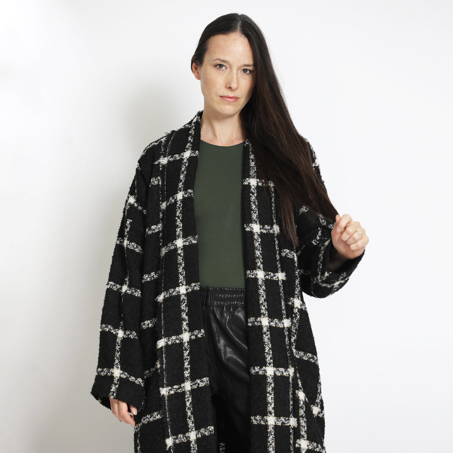 Checked Slouchy Coat in Black and White