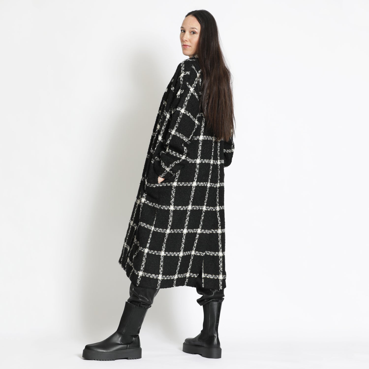 Checked Slouchy Coat in Black and White