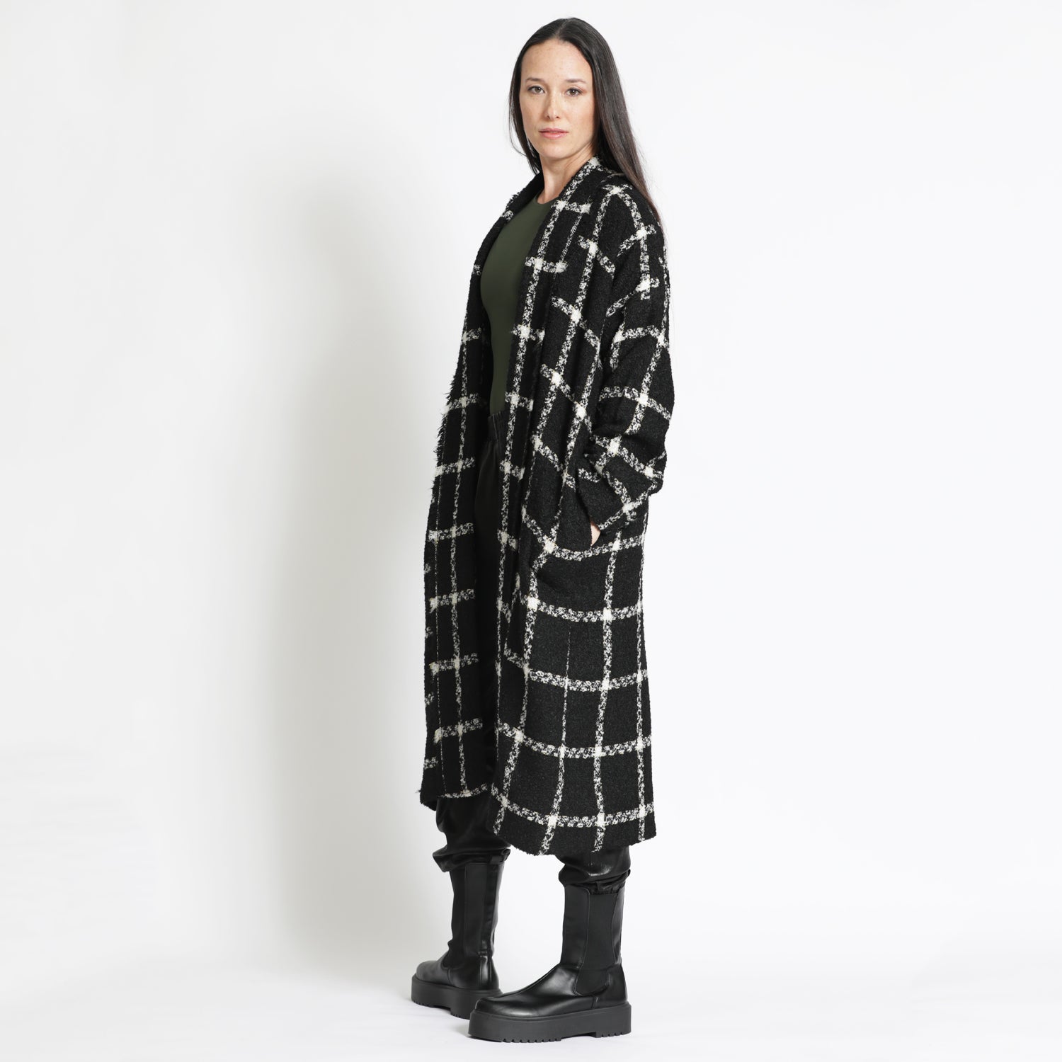 Checked Slouchy Coat in Black and White