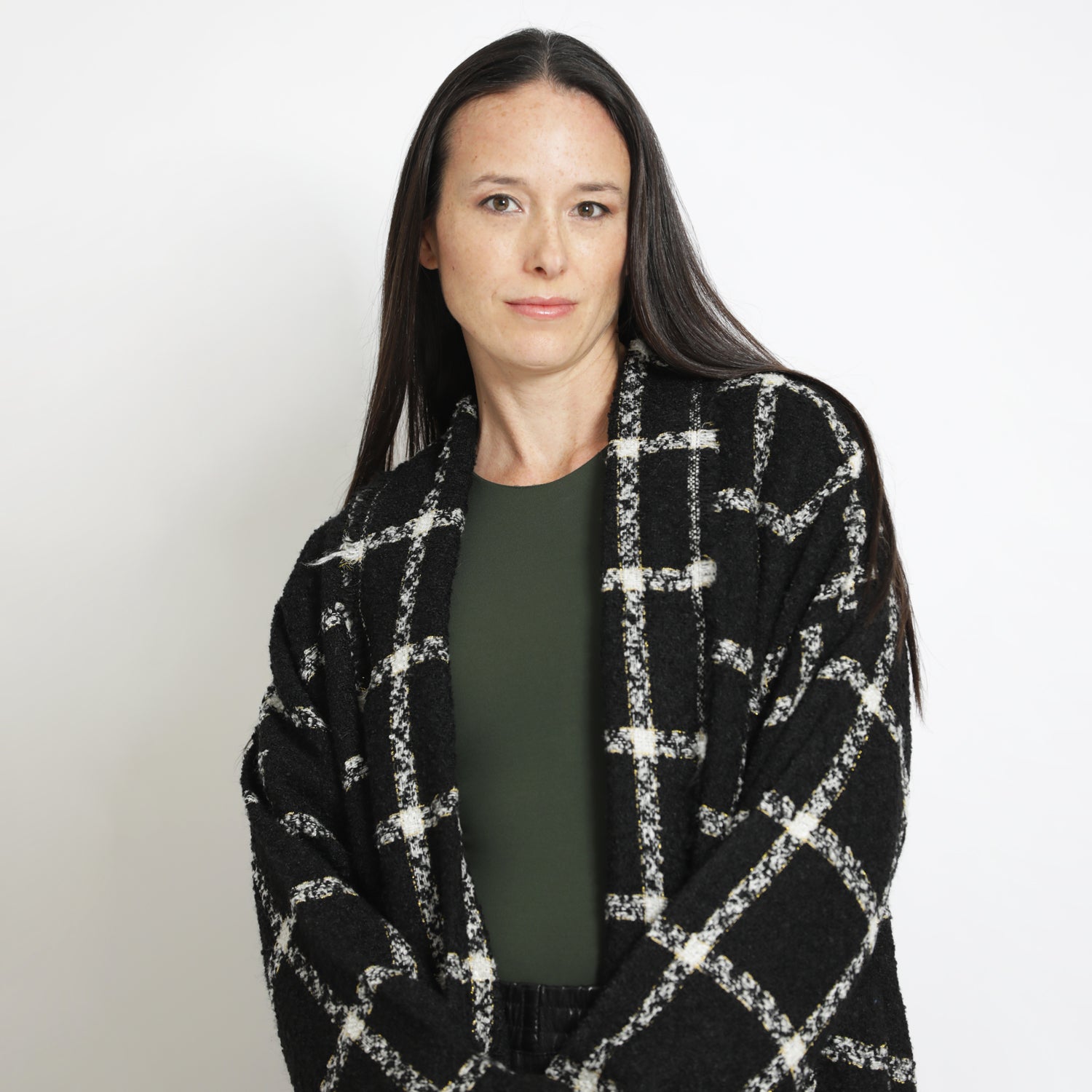 Checked Slouchy Coat in Black and White