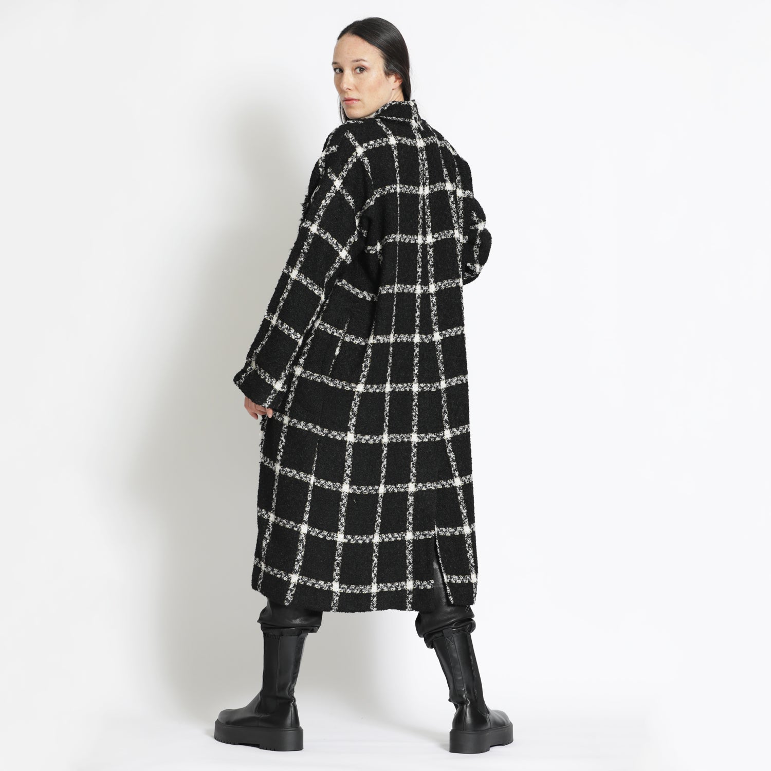 Checked Slouchy Coat in Black and White