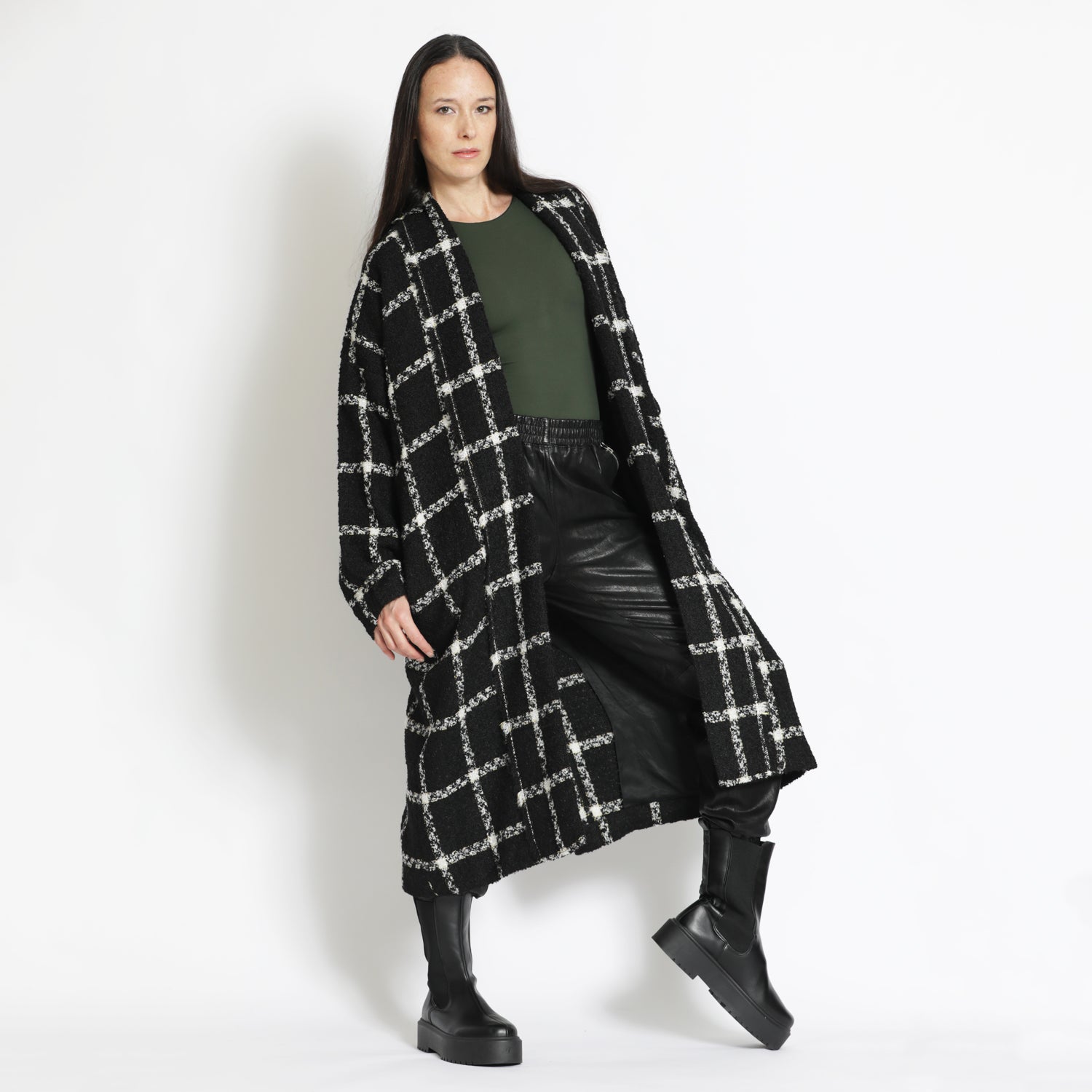 Checked Slouchy Coat in Black and White