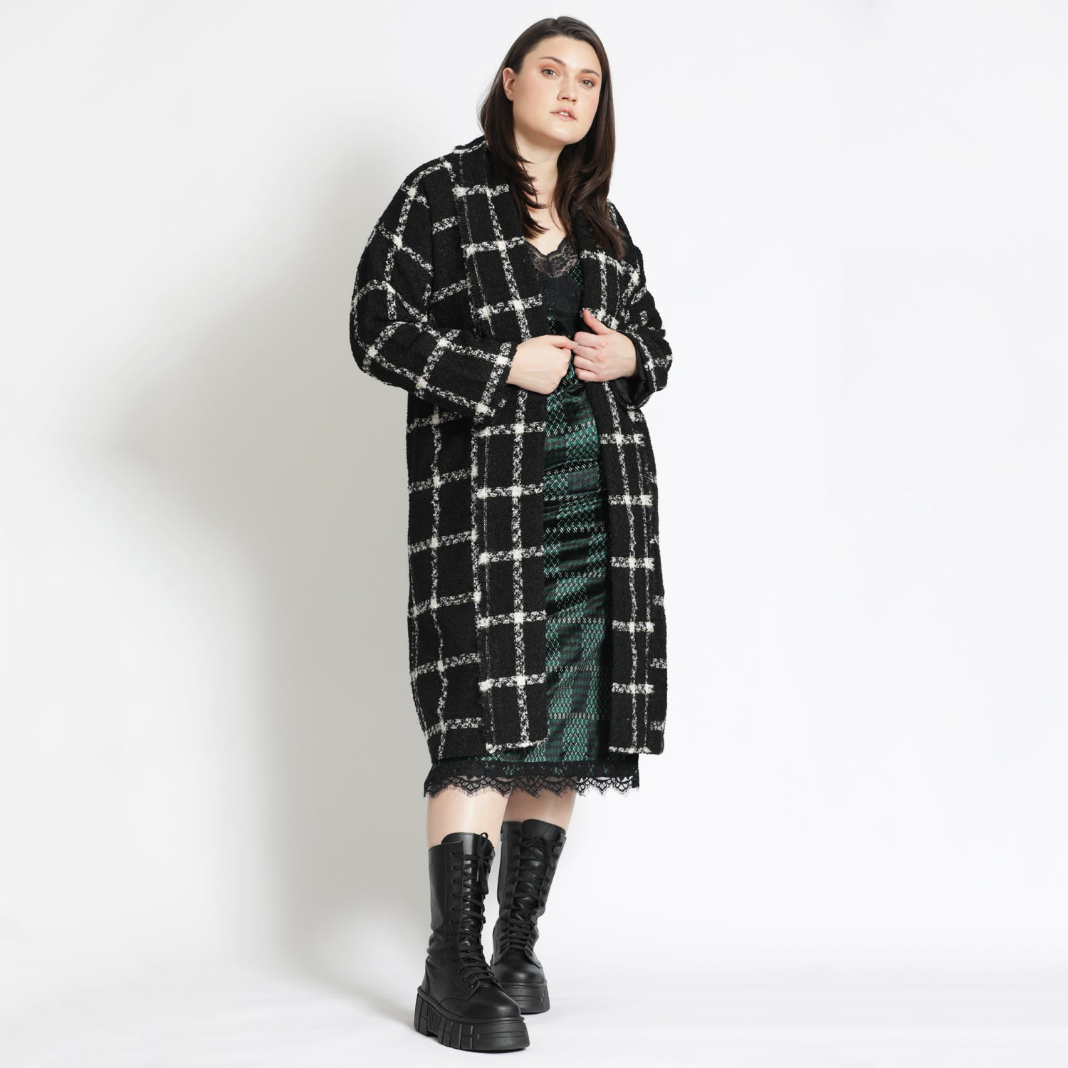 Checked Slouchy Coat in Black and White