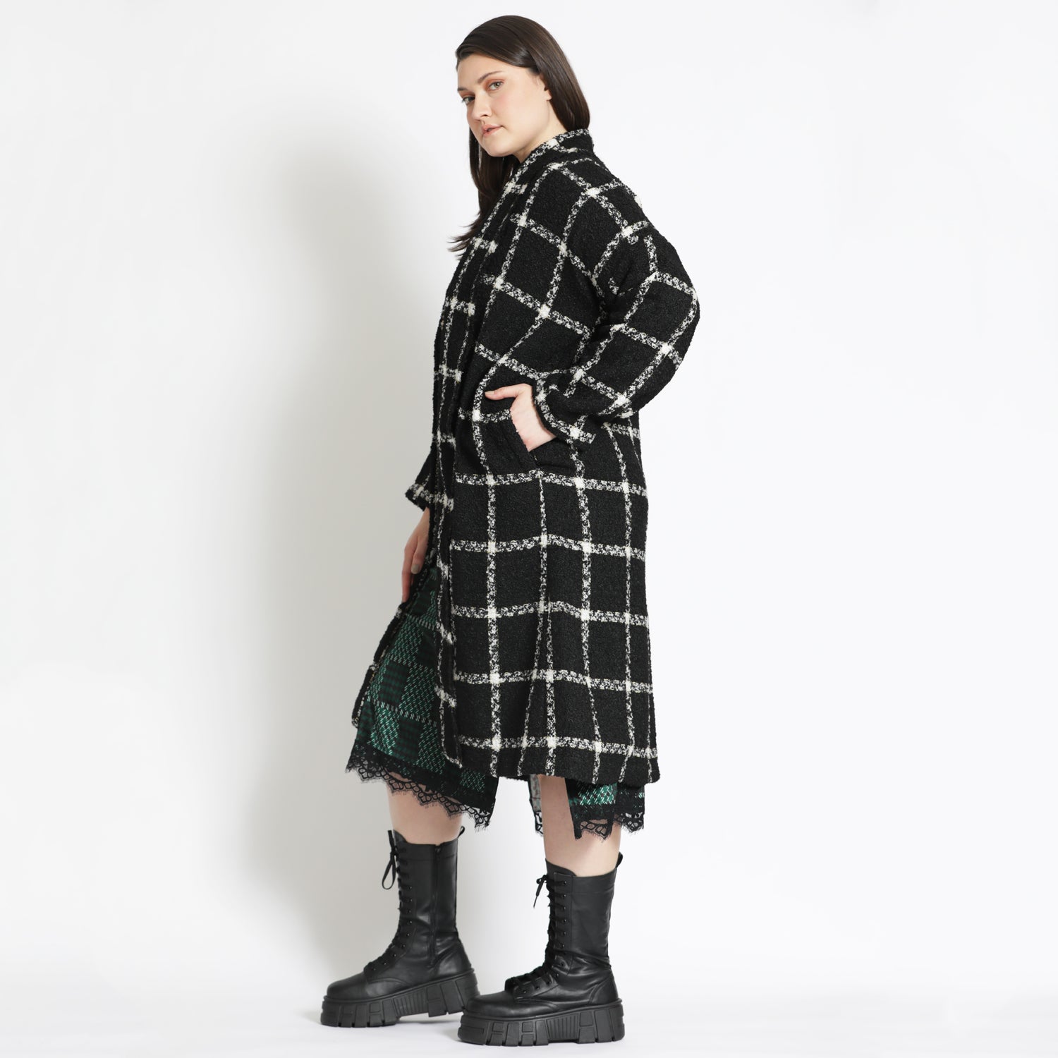 Checked Slouchy Coat in Black and White