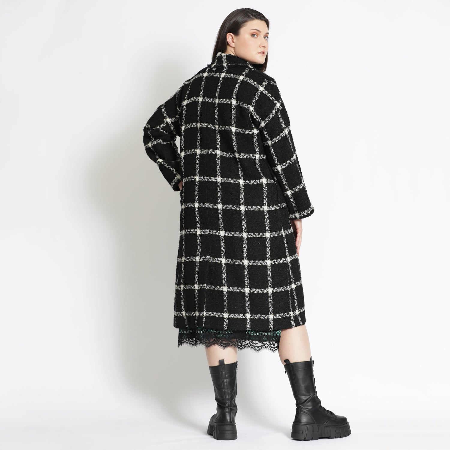 Checked Slouchy Coat in Black and White