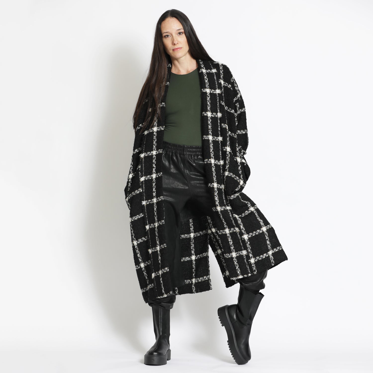 Checked Slouchy Coat in Black and White