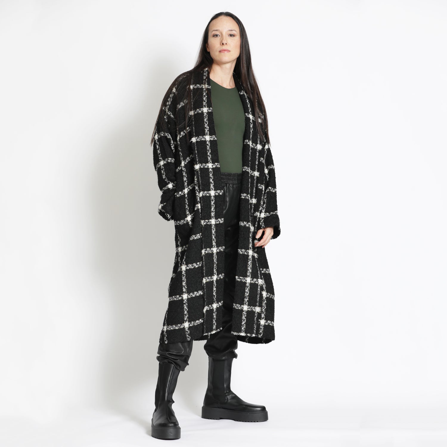 Checked Slouchy Coat in Black and White