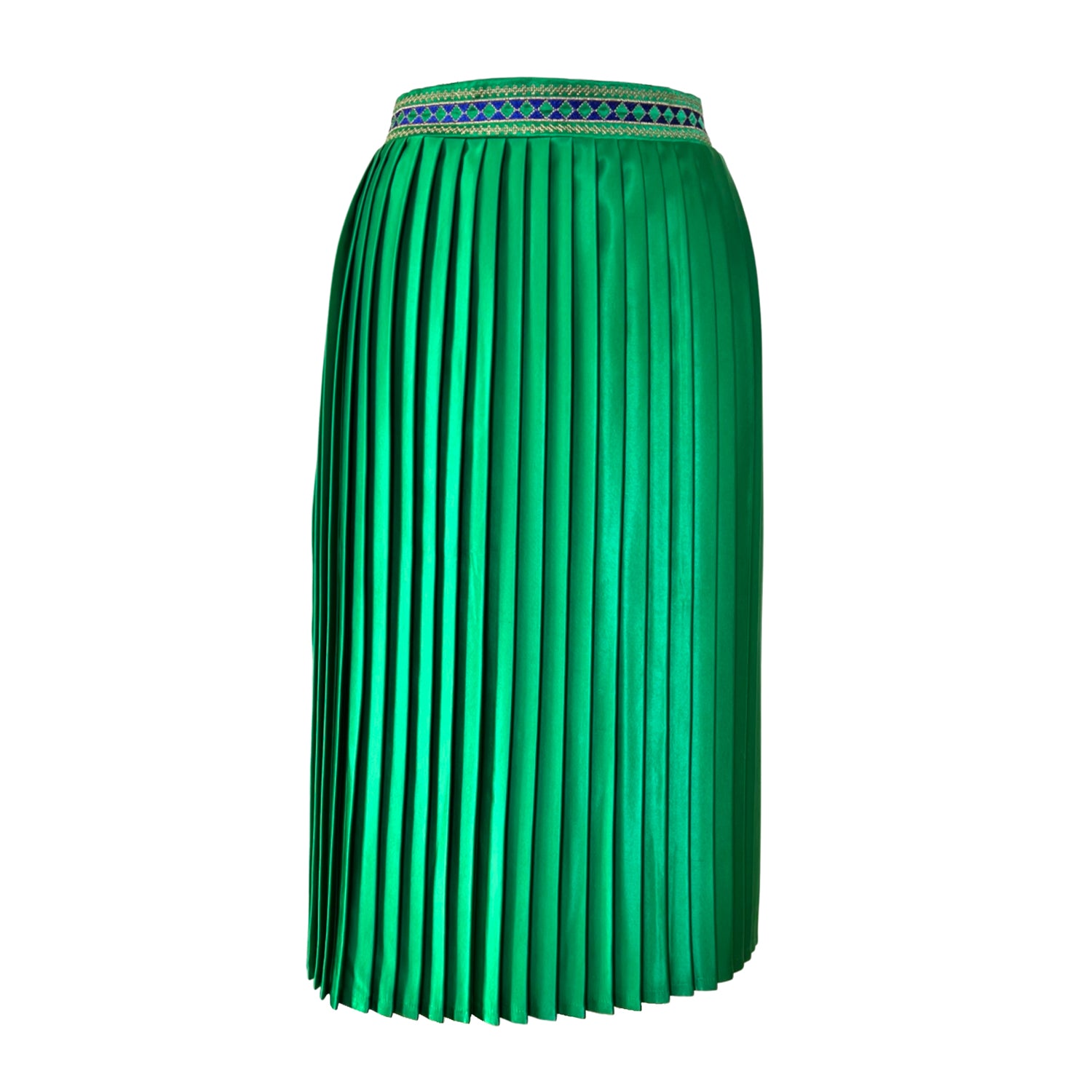 Embroidered Pleated Midi Skirt in Green