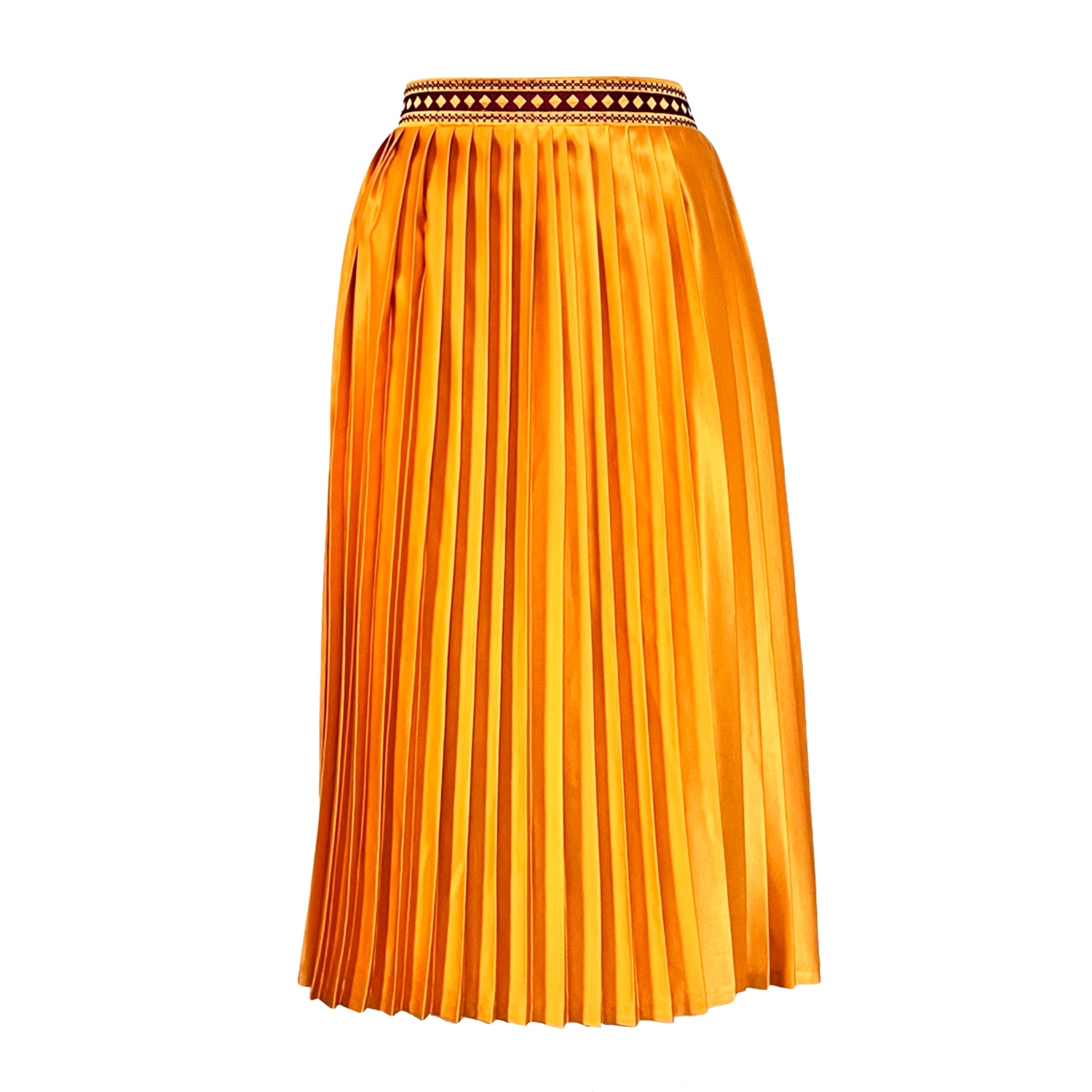 Embroidered Pleated Midi Skirt in Mustard Yellow
