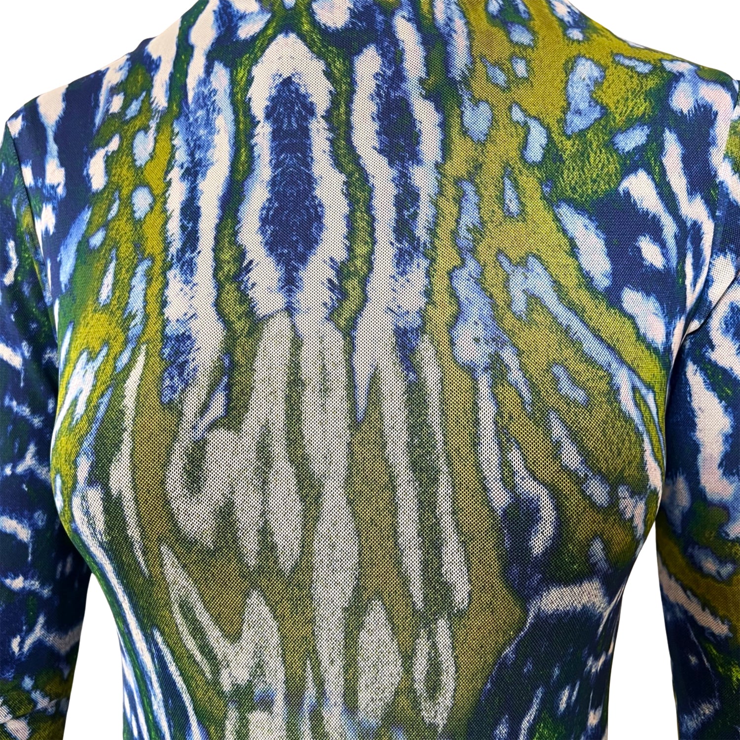 Printed Mesh Bodysuit in Blue & Green