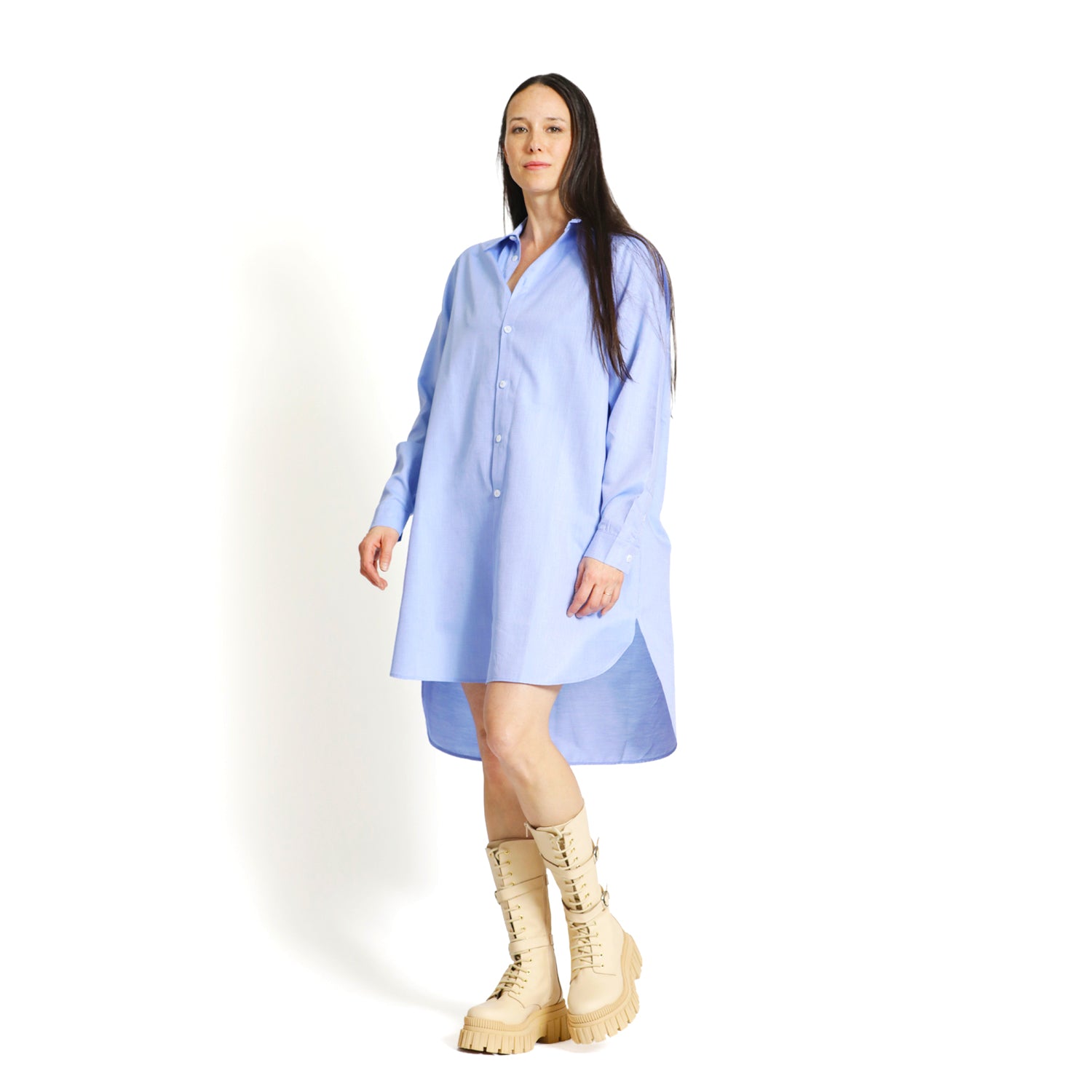 Maxi Shirt in Blue Cotton-Poplin