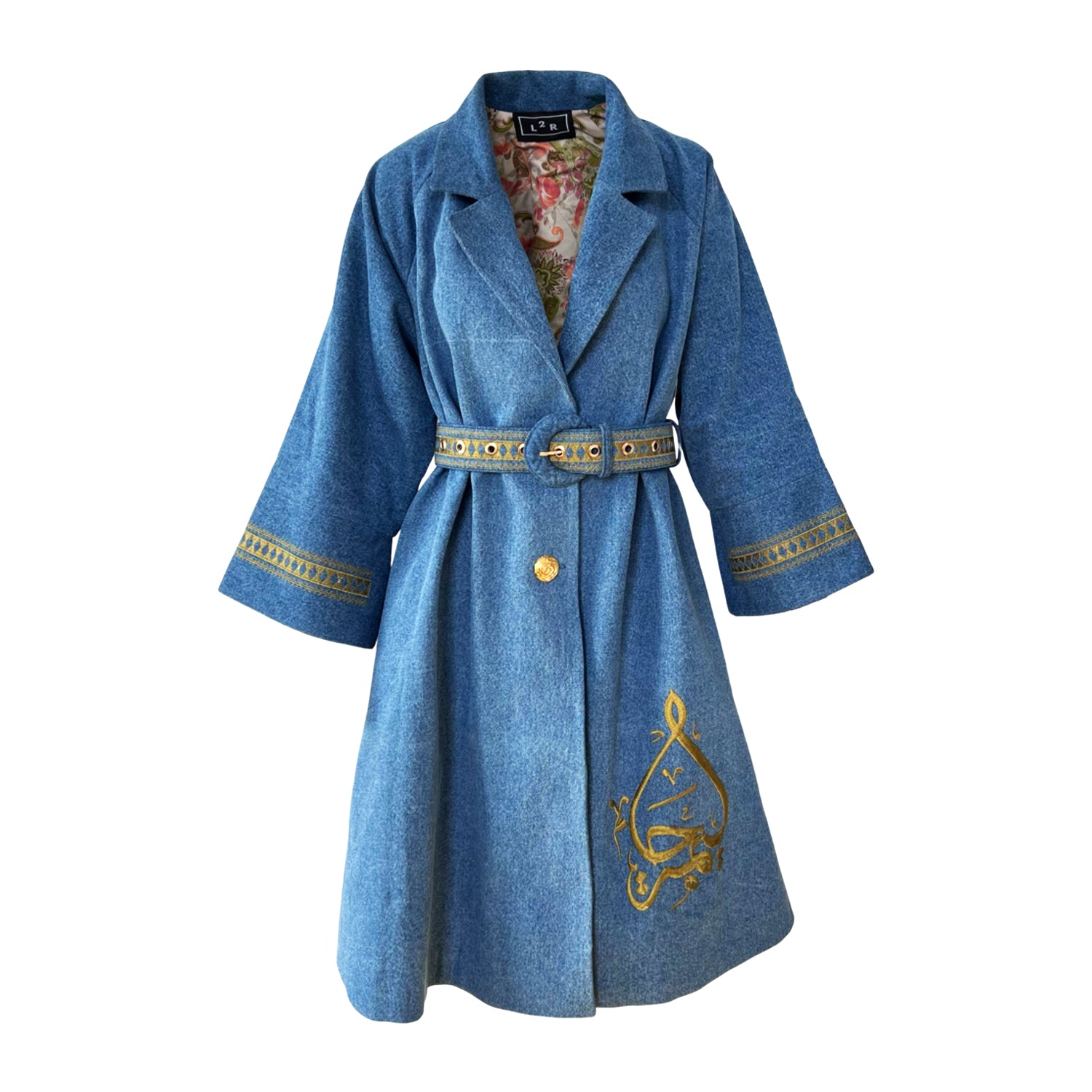 Opera Coat in Embroidered Blue Denim