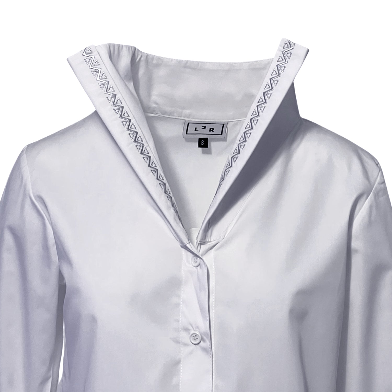 Embroidered Wide Collar Shirt in White Cotton