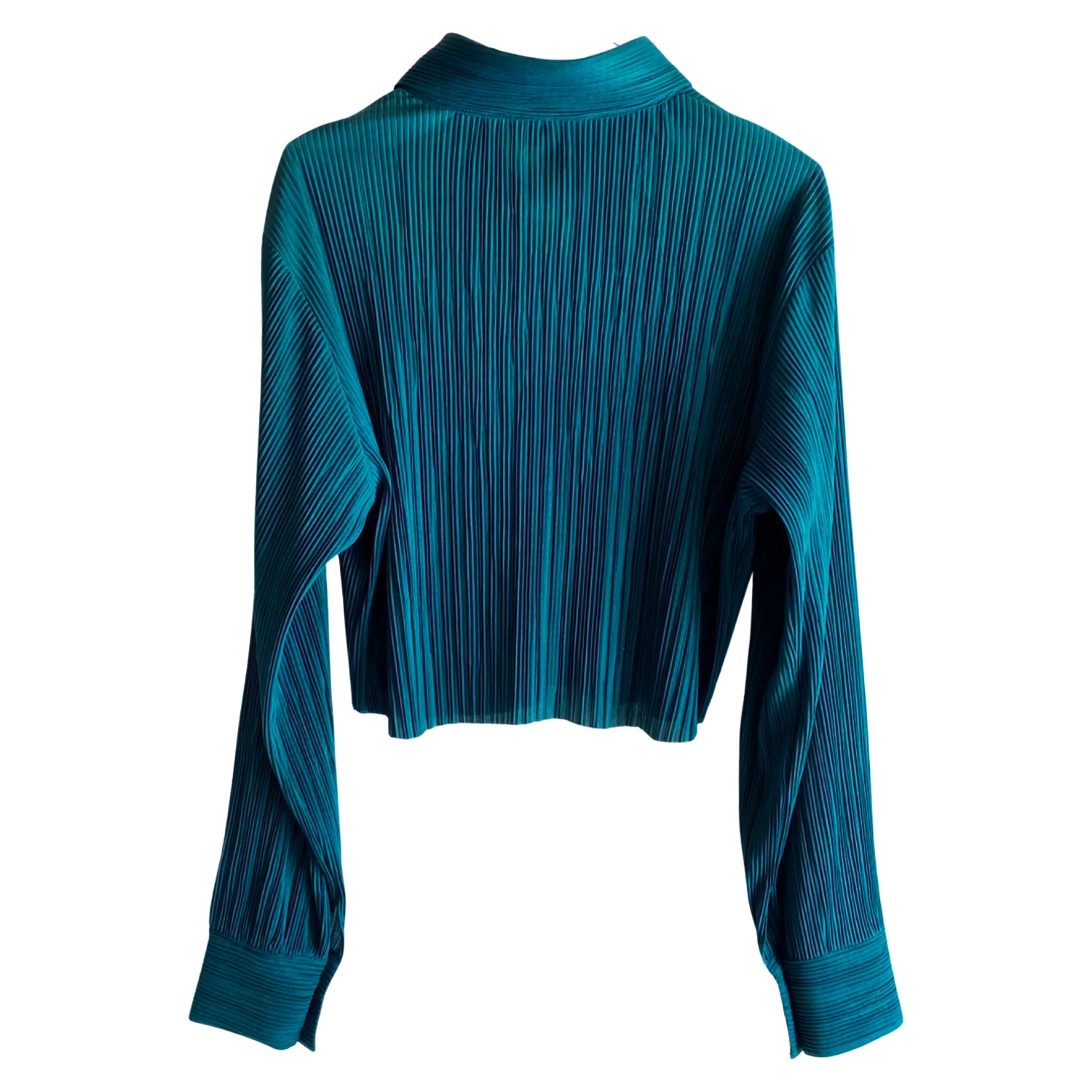 Cropped Pleated Shirt in Emerald Green