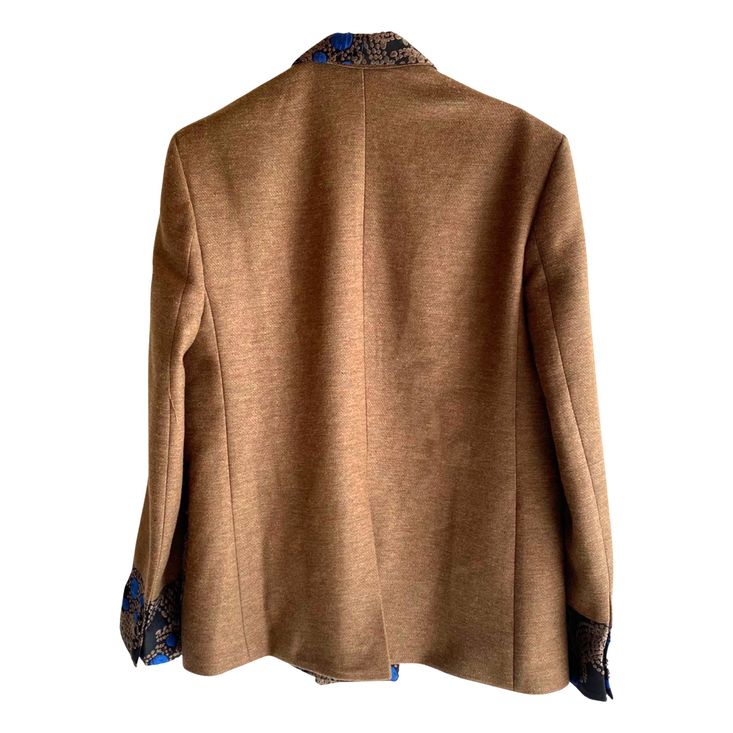 Wool Double Breasted Blazer in Camel Hair and Blue