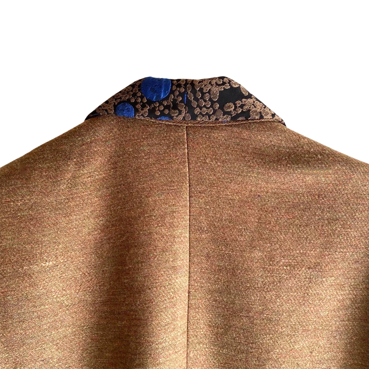 Wool Double Breasted Blazer in Camel Hair and Blue