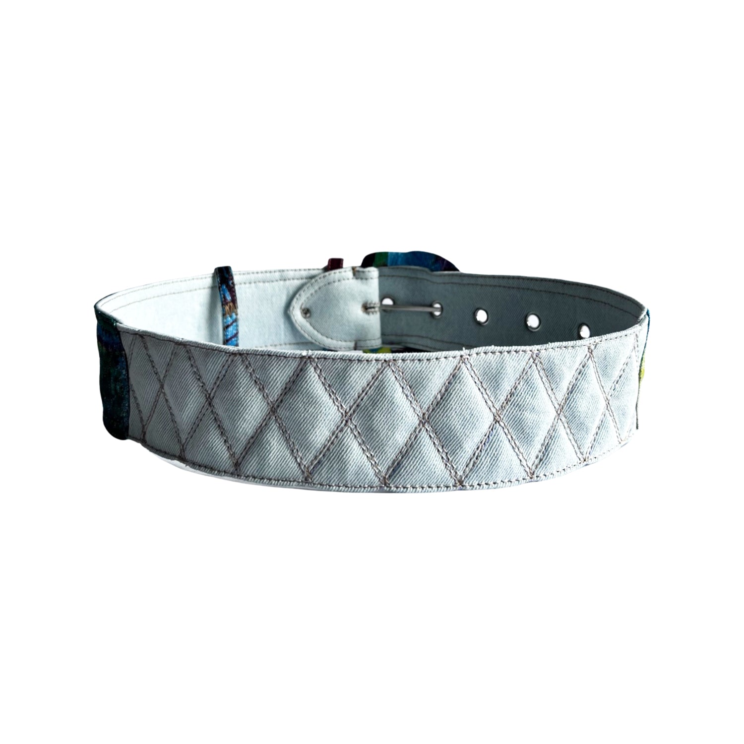 Eco-Conscious Quilted Belt in Light Blue Denim and Brocade
