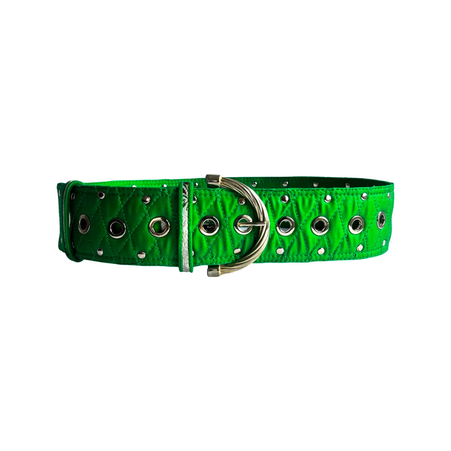 Eco-Conscious Quilted Belt in Studded Green