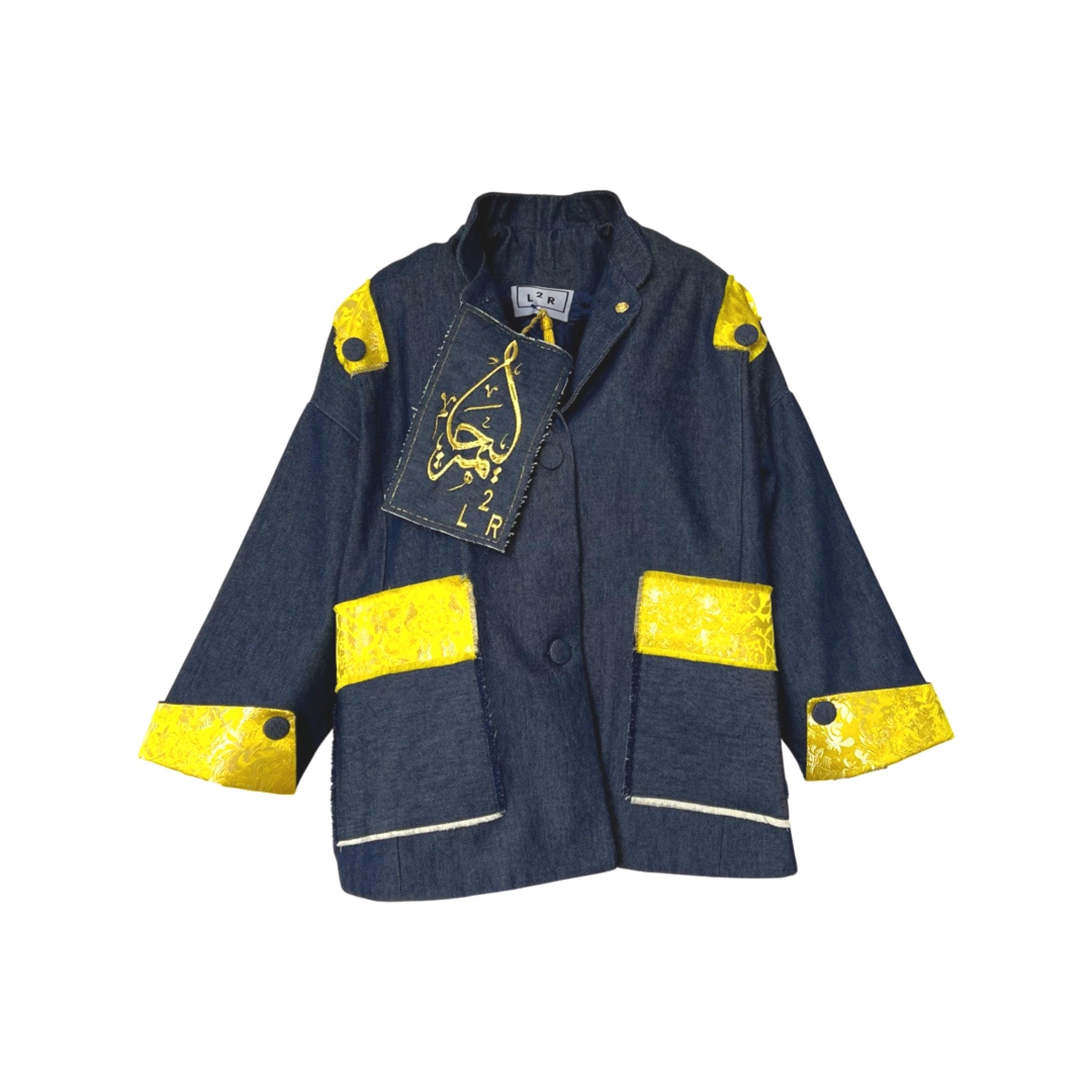 Majorelle Jacket in Yellow Silk and Blue Jean Denim
