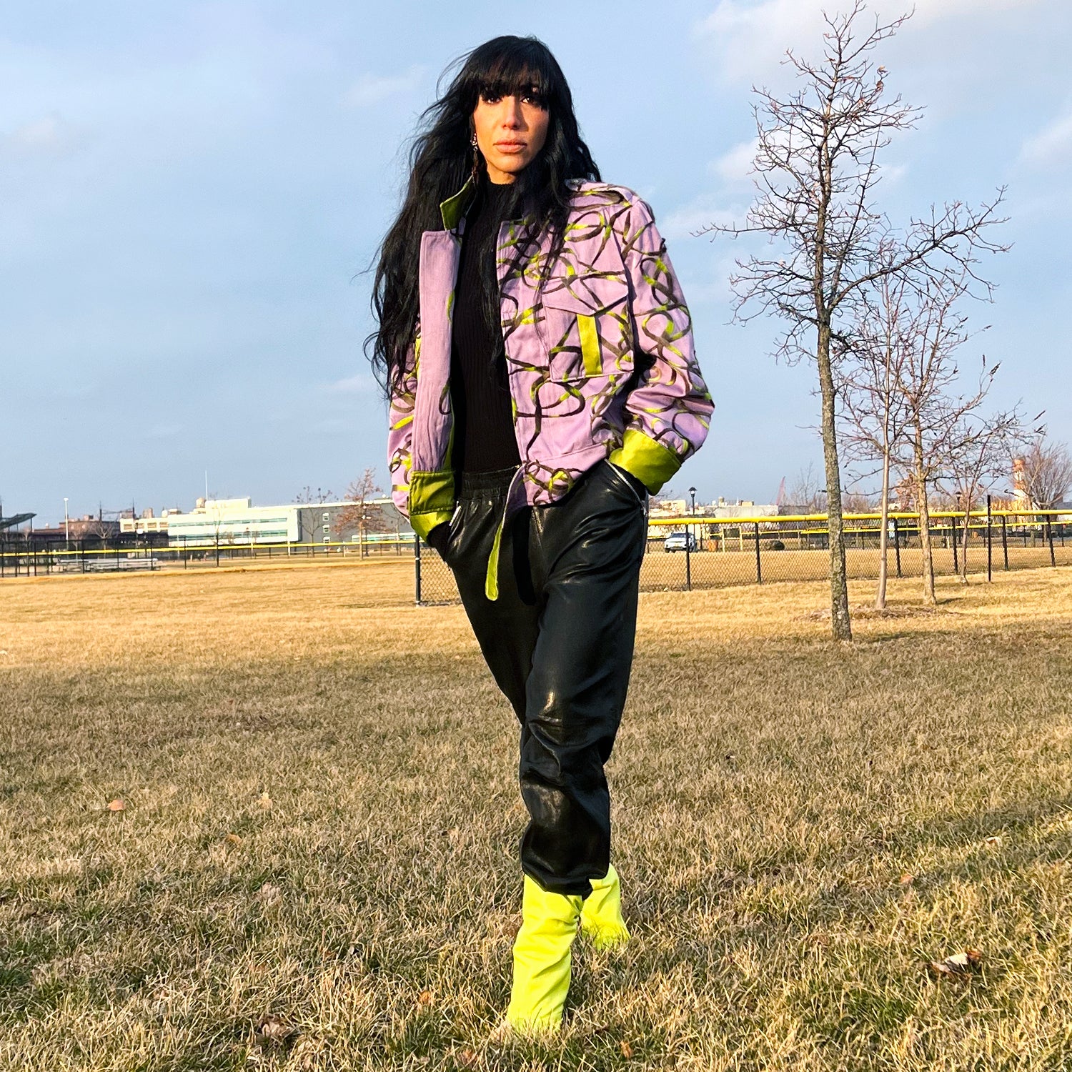 Utility Jacket in Embroidered Purple Wool