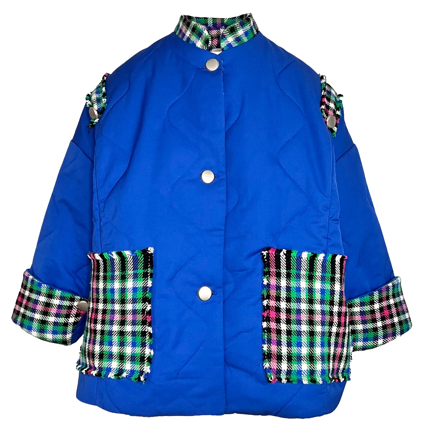 Majorelle Quilted Jacket in Blue & Check Pattern