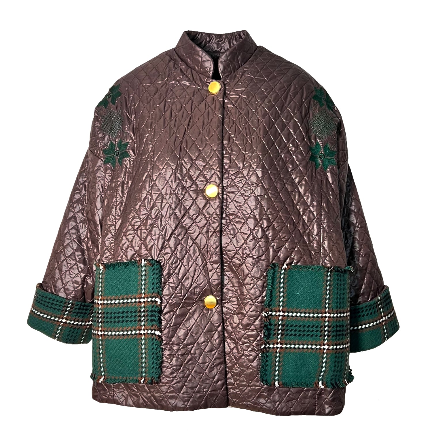 Majorelle Quilted Jacket in Brown & Plaid Pattern