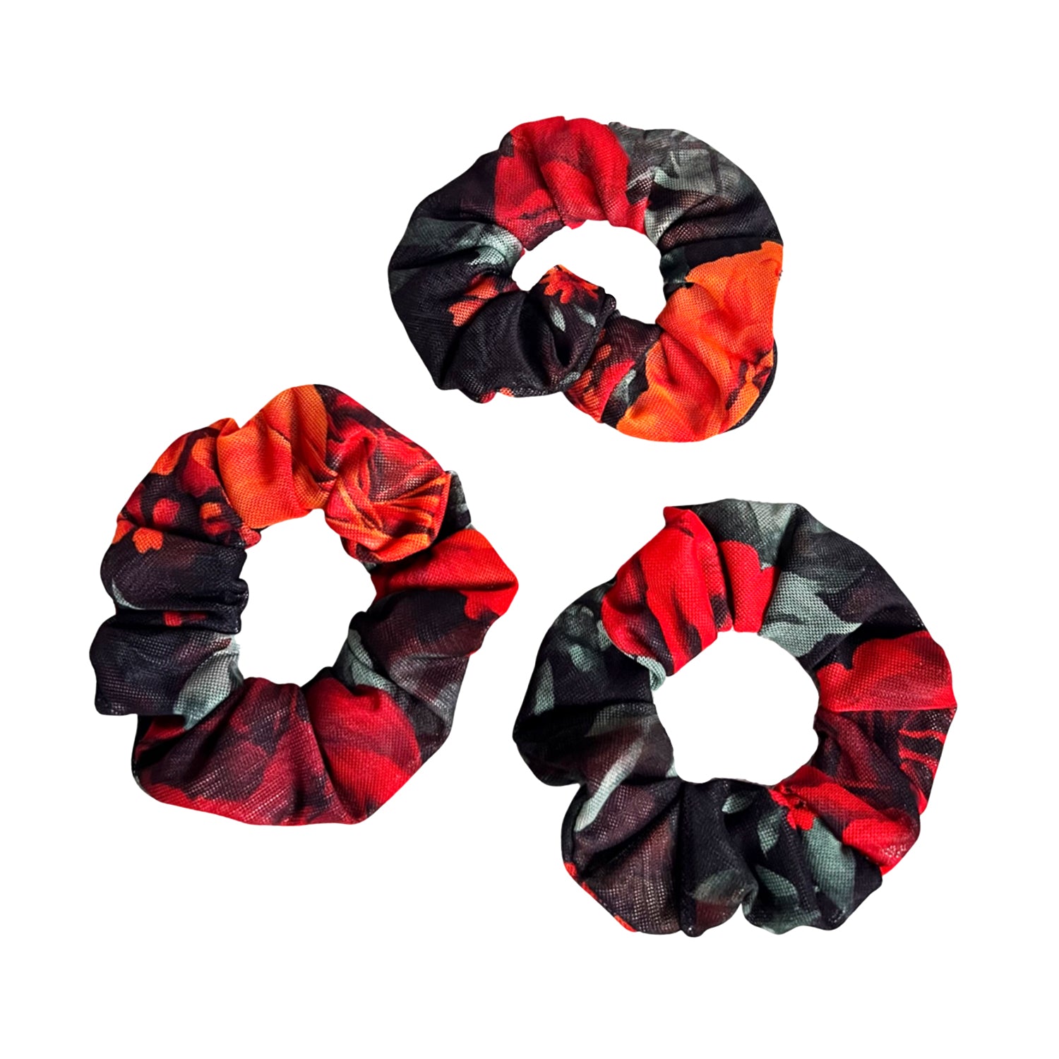 Eco-Conscious Scrunchy in Floral Black & Red Print